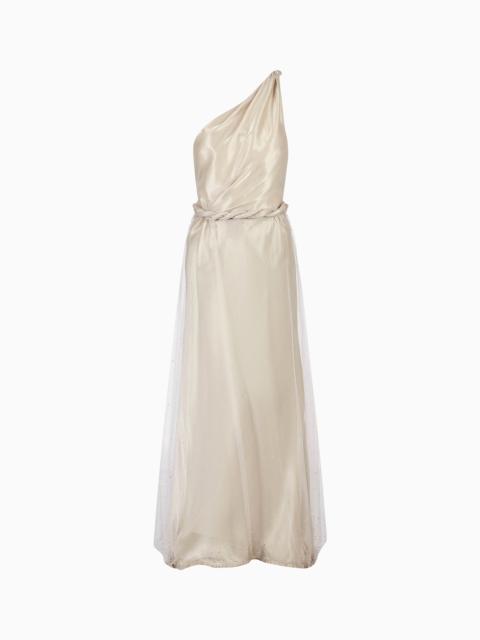 GIORGIO ARMANI ONE-SHOULDER LONG DRESS WITH ALL-OVER EMBROIDERY