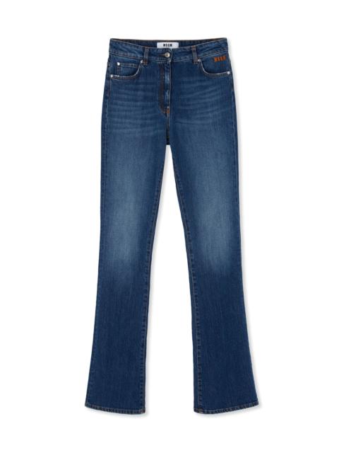 Blue denim elasticized bootcut pants