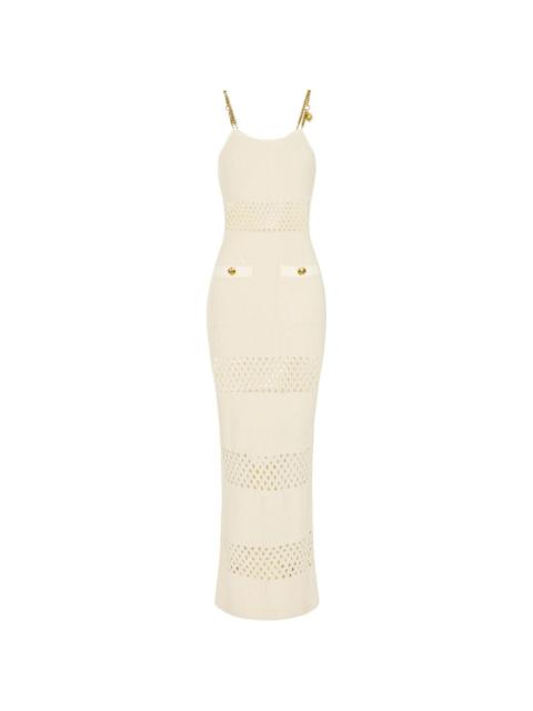ELISABETTA FRANCHI cut-out chain bouclé maxi dress