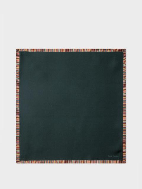 Dark Green 'Signature Stripe' Silk Pocket Square