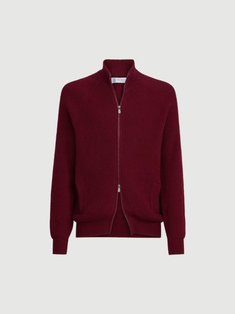 Brunello Cucinelli Malfilé cotton English rib cardigan with raglan sleeves and zipper