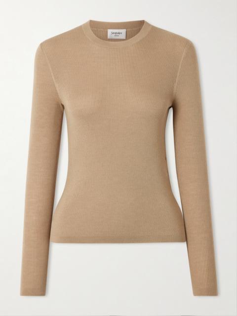 SAINT LAURENT Ribbed-knit Wool, Cashmere And Silk-blend Top
