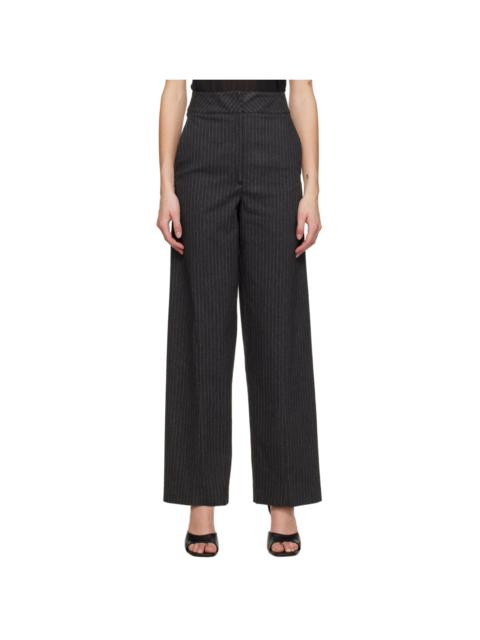 Gray Curved Stitched Trousers