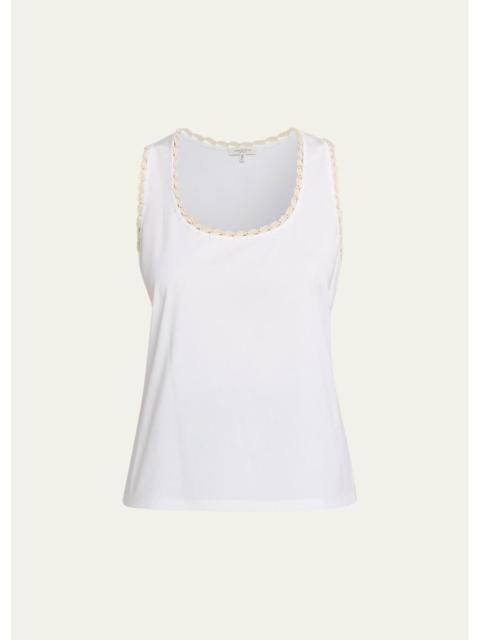 Lafayette 148 New York Crochet-Trim Cotton Rib Tank Top