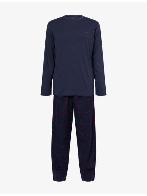 EMPORIO ARMANI Logo-Embroidered Checked Cotton Pyjamas