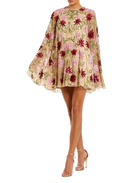 MAC DUGGAL Women's Cocktail Embellished Floral Mesh Cape Minidress - Beige Multi