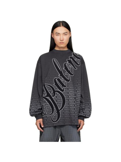 BALENCIAGA Gray Printed Long-Sleeve T-Shirt