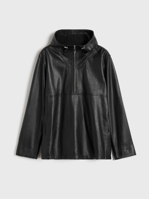 Half-zip leather anorak black