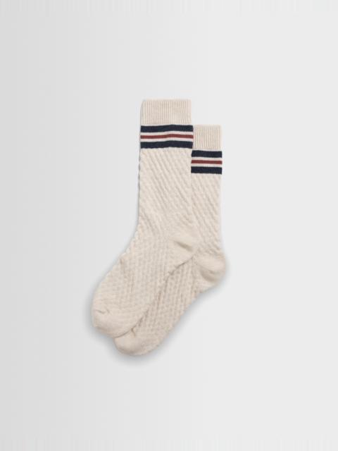 Wax London Sandwell - Ecru Marl And Navy Trio Stripe Cotton Socks