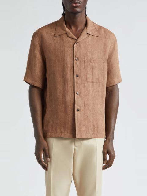Palm Angels Linen Button-Up Bowling Shirt