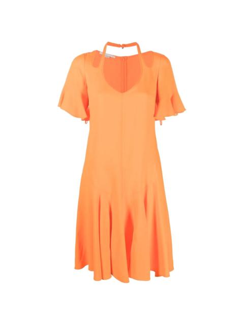 cut-out V-neck flared dress