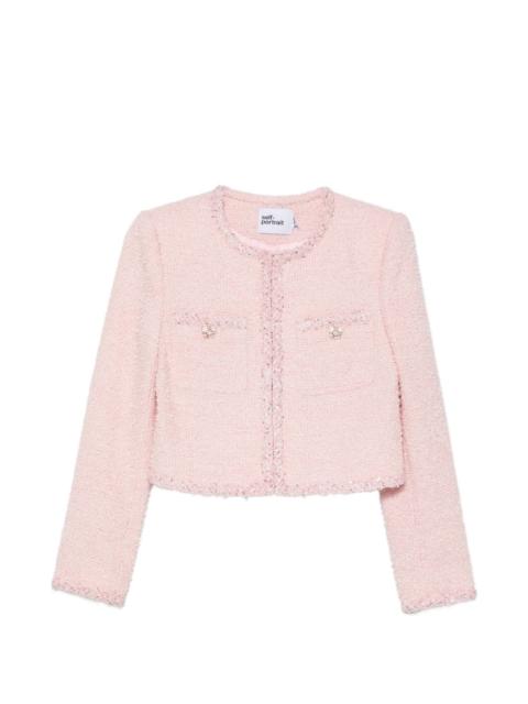 self-portrait sequin-embellished cropped tweed jacket