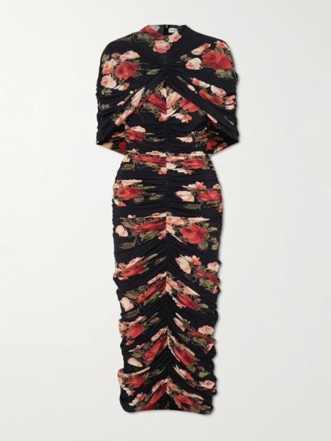 MAGDA BUTRYM Ruched Layered Floral-print Jersey Maxi Dress