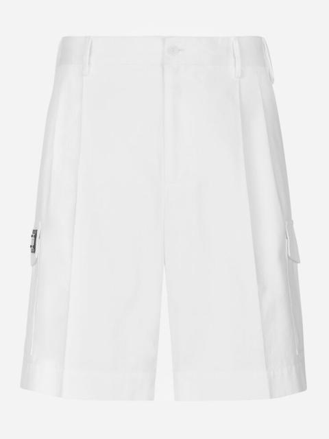 Cotton gabardine cargo shorts with logo tag