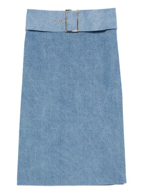 ROWEN ROSE belted denim midi skirt