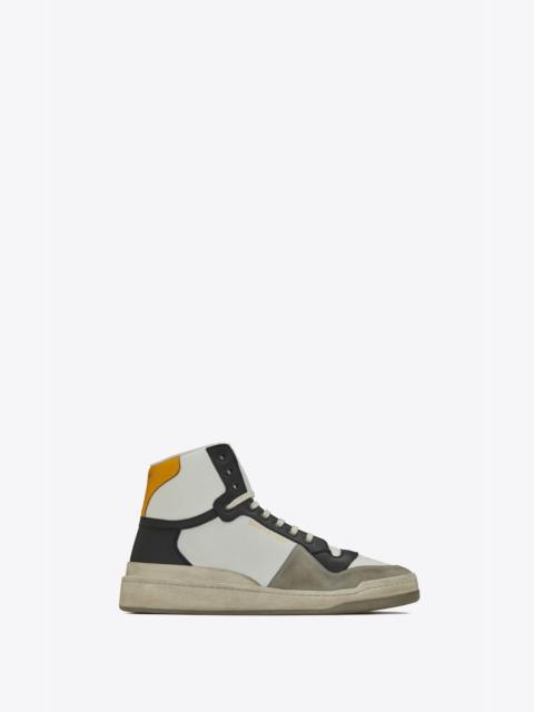 SAINT LAURENT sl24 mid-top sneakers in grained leather and suede