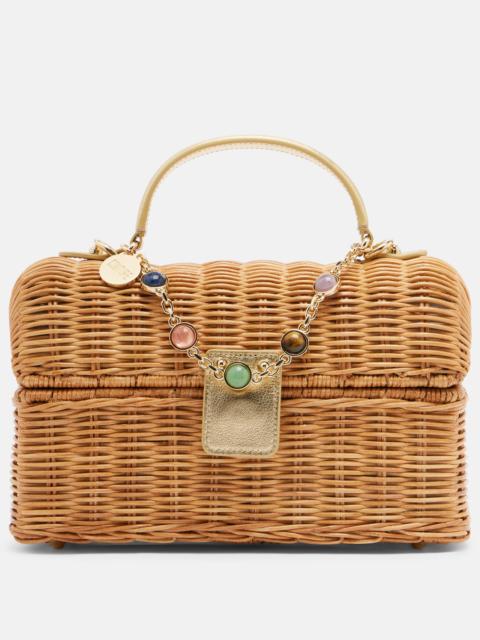 JUDITH LEIBER Isla embellished wicker top-handle bag