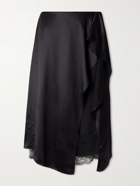 Acne Studios Ruffled satin midi skirt Black