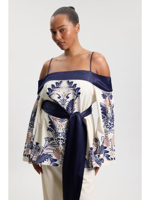 KAREN MILLEN Plus Size Scarf Print Belted Woven Bardot Top