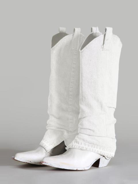 R13 Mid Cowboy Boot with Sleeve - White Denim | R13 Denim