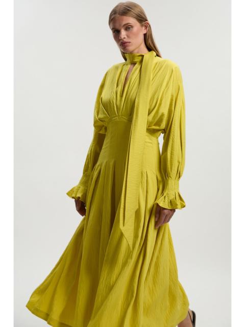 KAREN MILLEN Pleated Neck Tie Detail Woven Maxi Dress