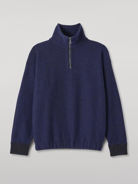Johnstons of Elgin Reel Blue Cashmere Half Zip Jumper