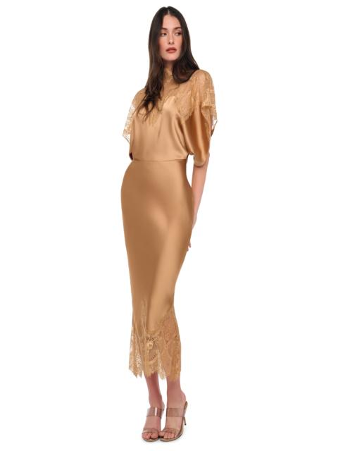 NORMA KAMALI REVERSE OBIE MIDCALF DRESS W/ LACE