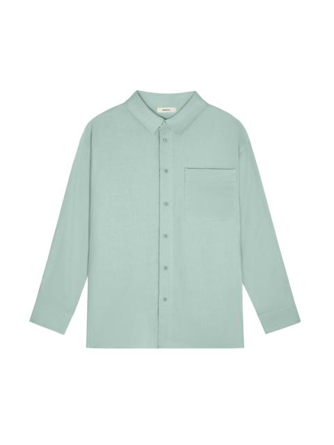 PANGAIA Womens DNA Aloe Linen Collared Long Sleeve Shirt - Eucalyptus Blue