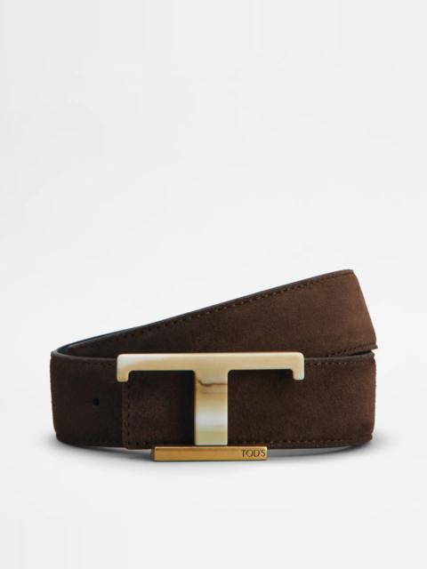 Tod's REVERSIBLE BELT IN SUEDE - BROWN, BLACK