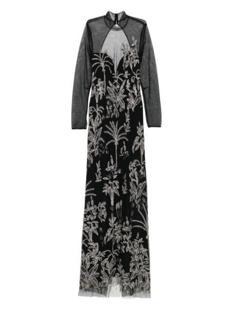 COSTARELLOS floral-embroidered mesh maxi dress