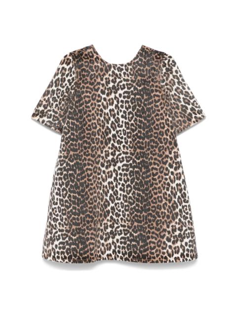 leopard-print denim mini dress