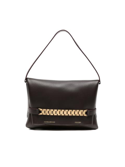 chain-embellished leather shoulder bag