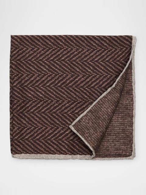 Brunello Cucinelli Men's Chevron-Print Silk Pocket Square