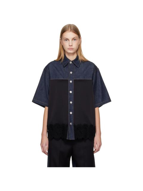 Stella McCartney Navy & Black Satin Panel Short-Sleeve Denim Shirt