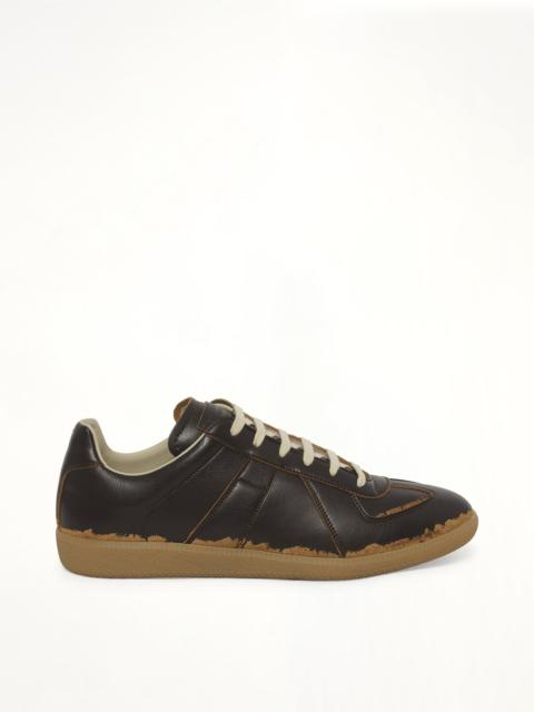 Maison Margiela Replica Leather Sneaker in Dark Brown/Camel