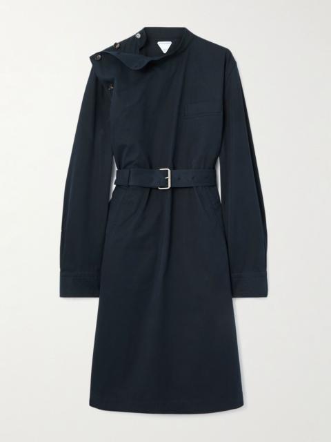 Bottega Veneta Belted cotton-twill midi dress Midnight blue