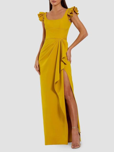 MAC DUGGAL Women's Ruffled Crepe Column Gown - Chartreuse