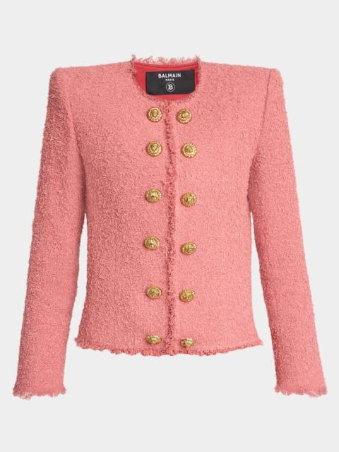 Balmain Lion Head Double-Breasted Tweed Jacket