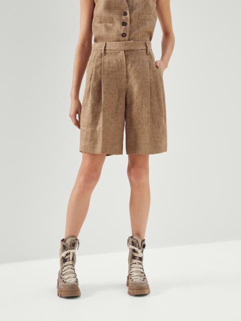 Brunello Cucinelli Sparkling délavé linen twill city Bermuda shorts with monili