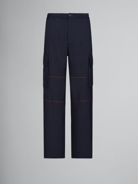Marni BLUE TROPICAL WOOL CARGO PANTS WITH STITCHING