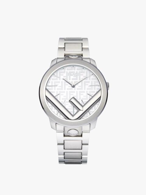 FENDI 41 mm glossy and satin-finish silver stainless steel round case, with glossy silver stainless steel 
