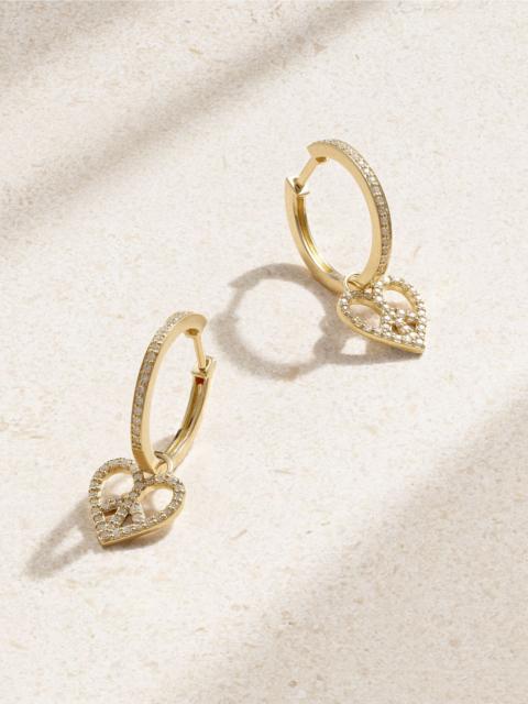 SYDNEY EVAN Peace Love 14-karat gold diamond hoop earrings Gold