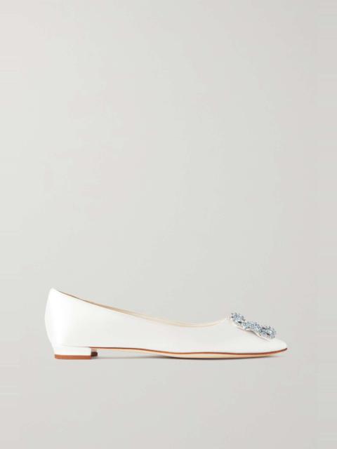 Manolo Blahnik Hangisiflat crystal-embellished satin point-toe flats White