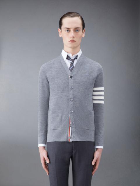 Thom Browne Fine Merino Waffle 4-Bar High V-Neck Cardigan