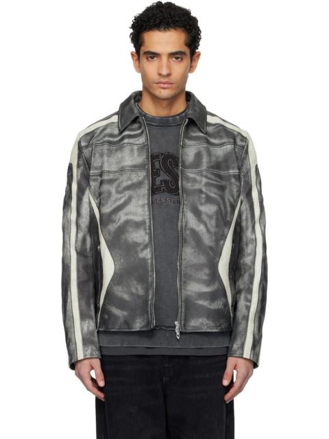 Diesel Black & Off-White L-Amar-Enbi Leather Jacket