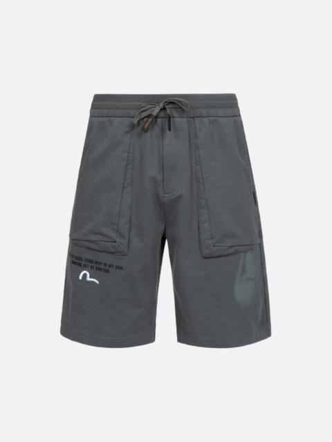 EVISU SEAGULL EMBROIDERY AND STENCIL GODHEAD PRINT SWEAT SHORTS