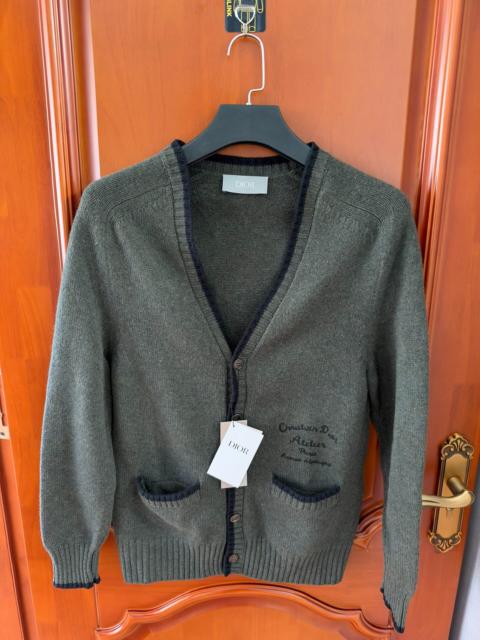 Dior Dior Dark Green Embroidered Logo Wool Cardigan