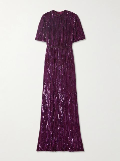 JENNY PACKHAM Viola Bead-embellished Sequined Georgette Gown
