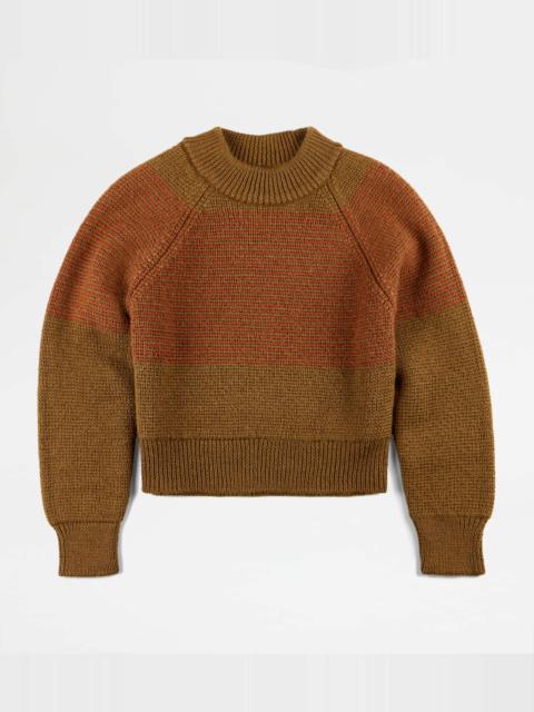 Tod's ROUND NECK JUMPER - GREEN, BROWN