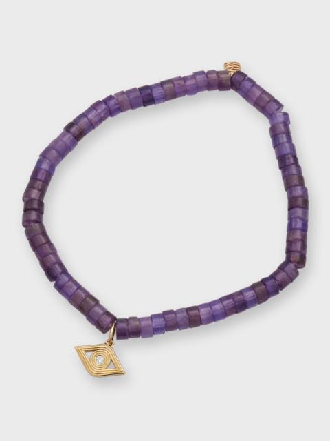 SYDNEY EVAN 14k Gold Amethyst Beaded Bracelet with Diamond Evil Eye Charm